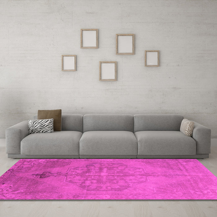 Machine Washable Abstract Pink Contemporary Rug in a Living Room, wshcon736pnk