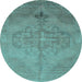 Round Abstract Light Blue Contemporary Rug, con736lblu