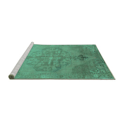 Sideview of Machine Washable Abstract Turquoise Contemporary Area Rugs, wshcon736turq