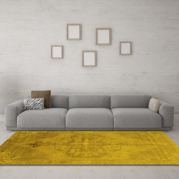 Machine Washable Abstract Yellow Contemporary Rug in a Living Room, wshcon736yw