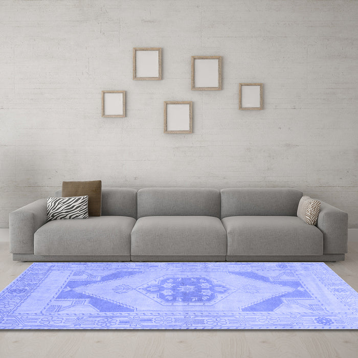 Machine Washable Abstract Blue Contemporary Rug in a Living Room, wshcon737blu
