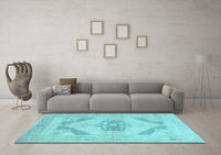Machine Washable Abstract Light Blue Contemporary Rug, wshcon737lblu
