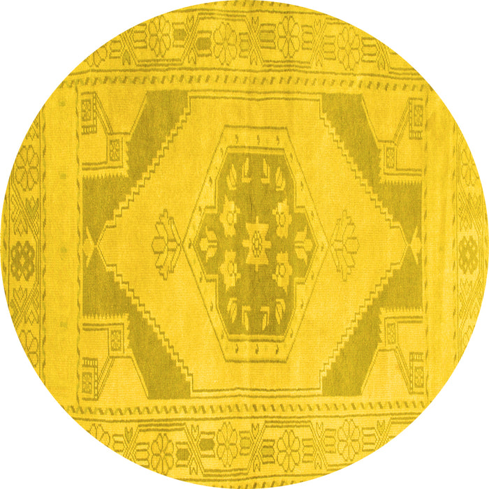 Round Machine Washable Abstract Yellow Contemporary Rug, wshcon737yw