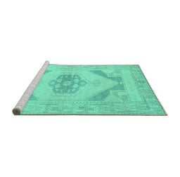 Sideview of Machine Washable Abstract Turquoise Contemporary Area Rugs, wshcon737turq