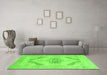 Machine Washable Abstract Green Contemporary Area Rugs in a Living Room,, wshcon737grn