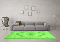 Machine Washable Abstract Green Contemporary Rug, wshcon737grn