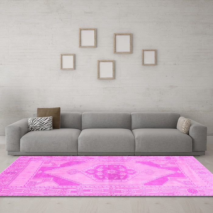 Machine Washable Abstract Pink Contemporary Rug in a Living Room, wshcon737pnk