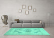 Machine Washable Abstract Turquoise Contemporary Area Rugs in a Living Room,, wshcon737turq