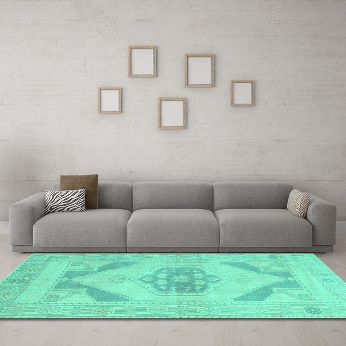 Machine Washable Abstract Turquoise Contemporary Area Rugs in a Living Room,, wshcon737turq