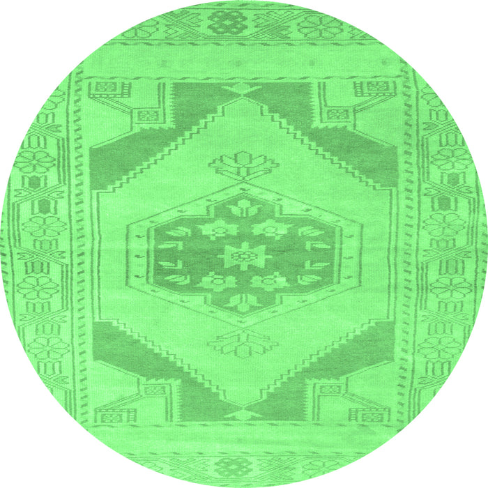 Round Machine Washable Abstract Emerald Green Contemporary Area Rugs, wshcon737emgrn