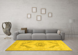 Machine Washable Abstract Yellow Contemporary Rug in a Living Room, wshcon737yw