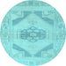 Round Abstract Light Blue Contemporary Rug, con737lblu