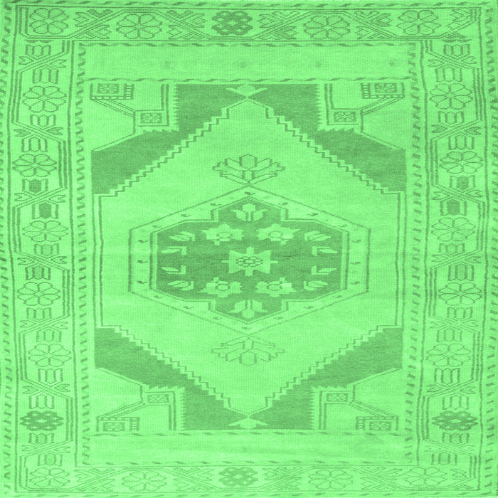 Square Machine Washable Abstract Emerald Green Contemporary Area Rugs, wshcon737emgrn