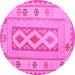 Round Machine Washable Oriental Pink Traditional Rug, wshcon738pnk