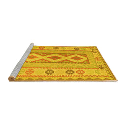 Sideview of Machine Washable Oriental Yellow Traditional Rug, wshcon738yw