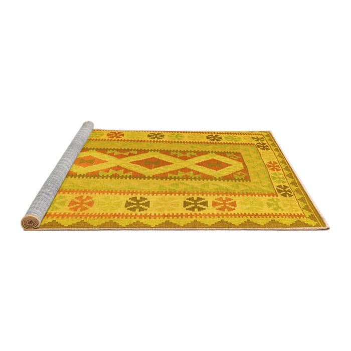 Sideview of Machine Washable Oriental Yellow Traditional Rug, wshcon738yw