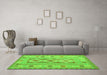 Machine Washable Oriental Green Traditional Area Rugs in a Living Room,, wshcon738grn