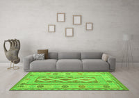 Machine Washable Oriental Green Traditional Rug, wshcon738grn