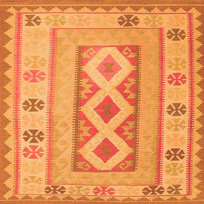 Round Machine Washable Oriental Orange Traditional Area Rugs, wshcon738org