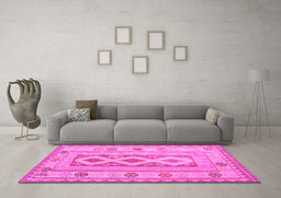 Machine Washable Oriental Pink Traditional Rug in a Living Room, wshcon738pnk