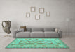 Machine Washable Oriental Turquoise Traditional Area Rugs in a Living Room,, wshcon738turq