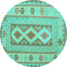 Round Machine Washable Oriental Turquoise Traditional Area Rugs, wshcon738turq