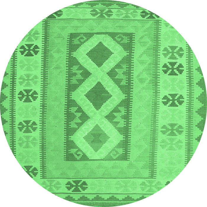Round Machine Washable Oriental Emerald Green Traditional Area Rugs, wshcon738emgrn