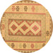 Round Machine Washable Oriental Brown Traditional Rug, wshcon738brn