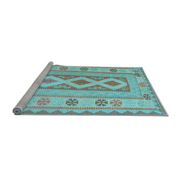 Sideview of Machine Washable Oriental Light Blue Traditional Rug, wshcon738lblu