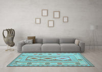 Machine Washable Oriental Light Blue Traditional Rug, wshcon738lblu