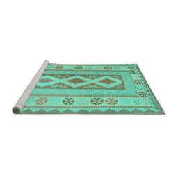 Sideview of Machine Washable Oriental Turquoise Traditional Area Rugs, wshcon738turq