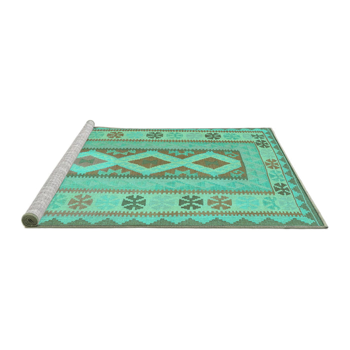 Sideview of Machine Washable Oriental Turquoise Traditional Area Rugs, wshcon738turq