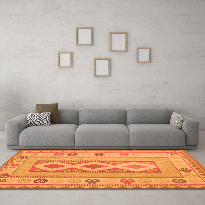 Machine Washable Oriental Orange Traditional Area Rugs in a Living Room, wshcon738org