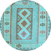 Round Machine Washable Oriental Light Blue Traditional Rug, wshcon738lblu