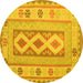 Round Machine Washable Oriental Yellow Traditional Rug, wshcon738yw