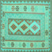 Square Machine Washable Oriental Turquoise Traditional Area Rugs, wshcon738turq