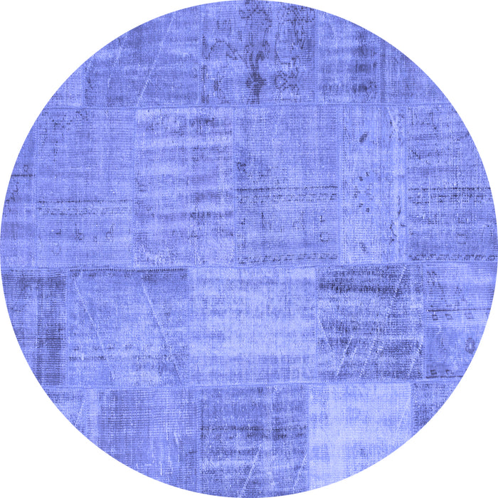 Round Patchwork Blue Transitional Rug, con739blu