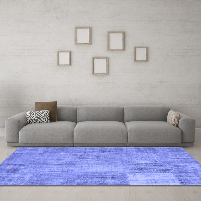 Machine Washable Patchwork Blue Transitional Rug in a Living Room, wshcon739blu