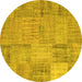 Round Machine Washable Patchwork Yellow Transitional Rug, wshcon739yw