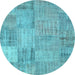 Round Patchwork Light Blue Transitional Rug, con739lblu