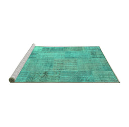 Sideview of Machine Washable Patchwork Turquoise Transitional Area Rugs, wshcon739turq