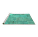 Sideview of Machine Washable Patchwork Turquoise Transitional Area Rugs, wshcon739turq