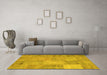 Machine Washable Patchwork Yellow Transitional Rug in a Living Room, wshcon739yw