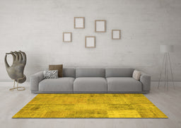 Machine Washable Patchwork Yellow Transitional Rug in a Living Room, wshcon739yw
