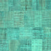 Square Machine Washable Patchwork Turquoise Transitional Area Rugs, wshcon739turq