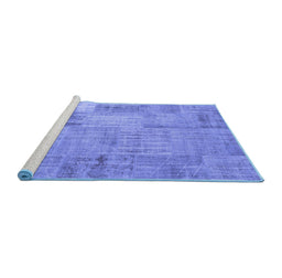 Sideview of Machine Washable Patchwork Blue Transitional Rug, wshcon739blu