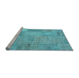 Sideview of Machine Washable Patchwork Light Blue Transitional Rug, wshcon739lblu