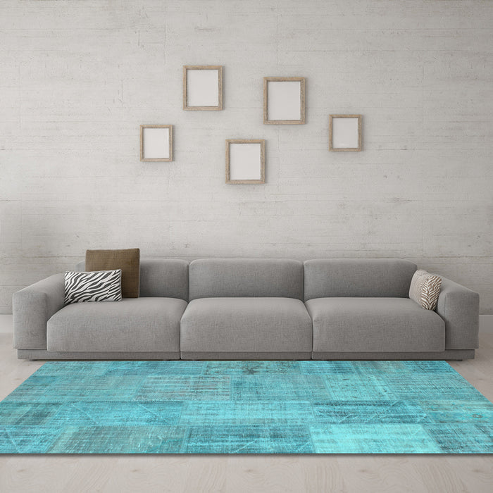 Machine Washable Patchwork Light Blue Transitional Rug in a Living Room, wshcon739lblu