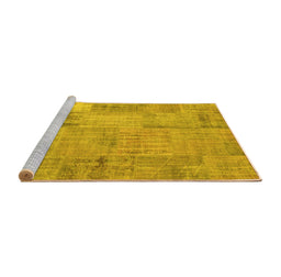 Sideview of Machine Washable Patchwork Yellow Transitional Rug, wshcon739yw