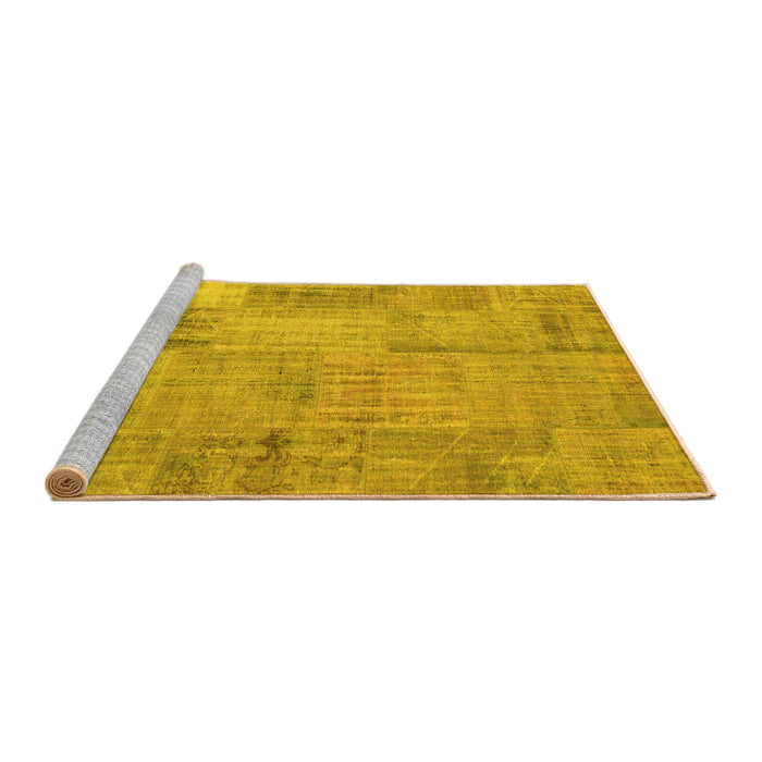 Sideview of Machine Washable Patchwork Yellow Transitional Rug, wshcon739yw
